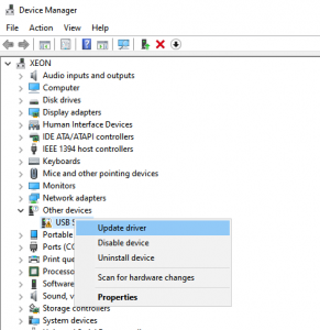 Open Device Manager - right mouse click on USB Serial, then left click Update Driver ...